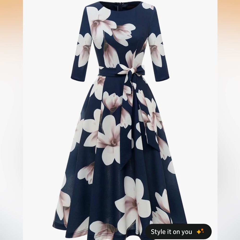 Floral Navy 3/4 Sleeve Dress